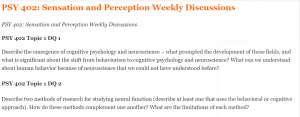 PSY 402 Sensation and Perception Weekly Discussions