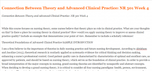 Connection Between Theory and Advanced Clinical Practice NR 501 Week 4