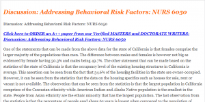 Discussion Addressing Behavioral Risk Factors NURS 6050