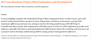 HCA 620 Business-Project Plan Evaluation and Development