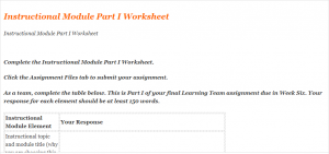 Instructional Module Part I Worksheet