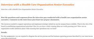 Interview with a Health Care Organization Senior Executive