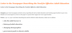 Letter to the Newspaper Describing the Need for Effective Adult Education