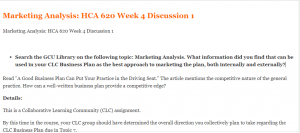 Marketing Analysis HCA 620 Week 4 Discussion 1