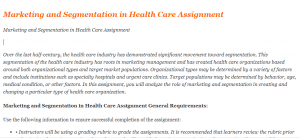 Marketing and Segmentation in Health Care Assignment