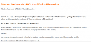 Mission Statements - HCA 620 Week 2 Discussion 1