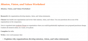Mission, Vision, and Values Worksheet
