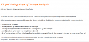 NR 501 Week 3 Steps of Concept Analysis