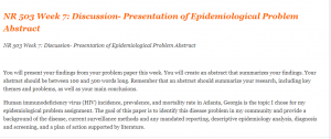 NR 503 Week 7 Discussion- Presentation of Epidemiological Problem Abstract