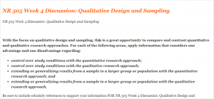 NR 505 Week 4 Discussion Qualitative Design and Sampling