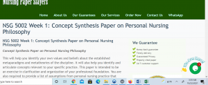 NSG 5002 Week 1 Concept Synthesis Paper on Personal Nursing Philosophy Slayers