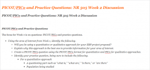 PICOT PICo and Practice Questions NR 505 Week 2 Discussion