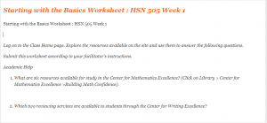 Starting with the Basics Worksheet HSN 505 Week 1