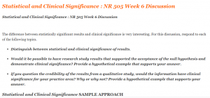 Statistical and Clinical Significance : NR 505 Week 6 Discussion