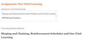 Assignment One-Trial Learning