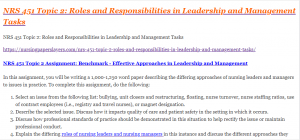 NRS 451 Topic 2 Roles and Responsibilities in Leadership and Management Tasks