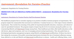 Assignment Regulation for Nursing Practice