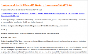Assignment 2 (DCE) Health History Assessment NURS 6512
