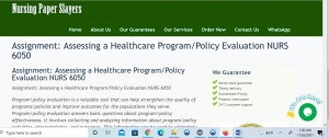 Assignment Assessing a Healthcare Program Policy Evaluation NURS 6050 