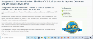Assignment Literature Review The Use of Clinical Systems to Improve Outcomes and Efficiencies NURS 5051