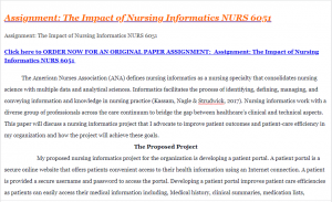 Assignment The Impact of Nursing Informatics NURS 6051