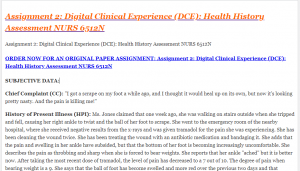Assignment 2 Digital Clinical Experience (DCE) Health History Assessment NURS 6512N