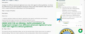 Assignment Compare two different advanced registered nurse roles with regard to ethical guidelines