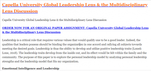 Capella University Global Leadership Lens & the Multidisciplinary Lens Discussion