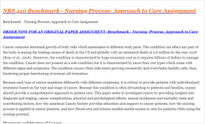 Benchmark - Nursing Process Approach to Care Assignment