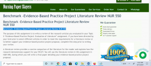 Benchmark -Evidence-Based Practice Project Literature Review NUR 550 Gurus