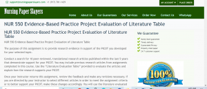 NUR 550 Evidence-Based Practice Project Evaluation of Literature Table Slayers