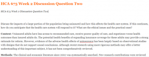 HCA 675 Week 2 Discussion Question Two