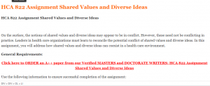 HCA 822 Assignment Shared Values and Diverse Ideas