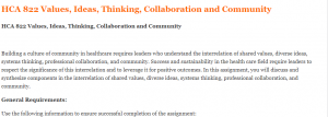 HCA 822 Values, Ideas, Thinking, Collaboration and Community