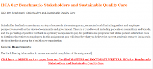 HCA 827 Benchmark- Stakeholders and Sustainable Quality Care