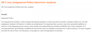HLT 205 Assignment Policy Interview Analysis