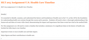 HLT 205 Assignment U.S. Health Care Timeline
