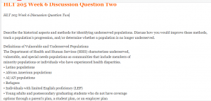 HLT 205 Week 6 Discussion Question Two