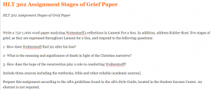 HLT 302 Assignment Stages of Grief Paper