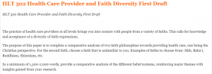 HLT 302 Health Care Provider and Faith Diversity First Draft