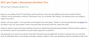 HLT 302 Topic 1 Discussion Question Two