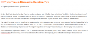 HLT 302 Topic 2 Discussion Question Two