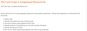 HLT 306 Topic 5 Assignment Homework