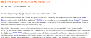 HLT 306 Topic 5 Discussion Question Two