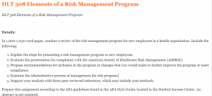 HLT 308 Elements of a Risk Management Program