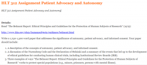 HLT 312 Assignment Patient Advocacy and Autonomy