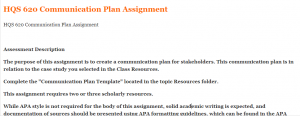 HQS 620 Communication Plan Assignment