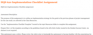 HQS 620 Implementation Checklist Assignment