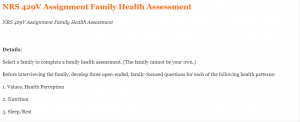 NRS 429V Assignment Family Health Assessment
