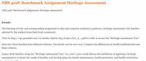 NRS 429V Benchmark Assignment Heritage Assessment